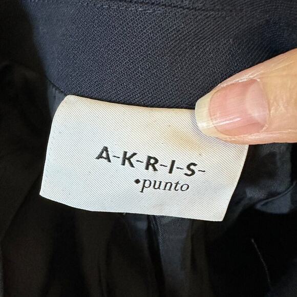 Akris Punto Black Single Button Front Flap Pockets Shoulder Pad Blazer Jacket 2 - Picture 6 of 12